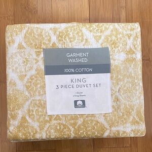 Garment Washed 100% Cotton King Duvet Cover Set - Gold Medallion